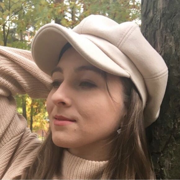 Beige Tweed Floppy Button Top Stiff Curve Brim Newsboy Caps NEW - Picture 1 of 4